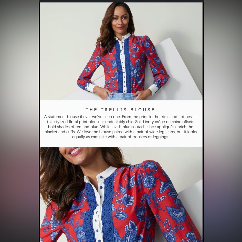Etcetera Red and Blue Floral Blouse
